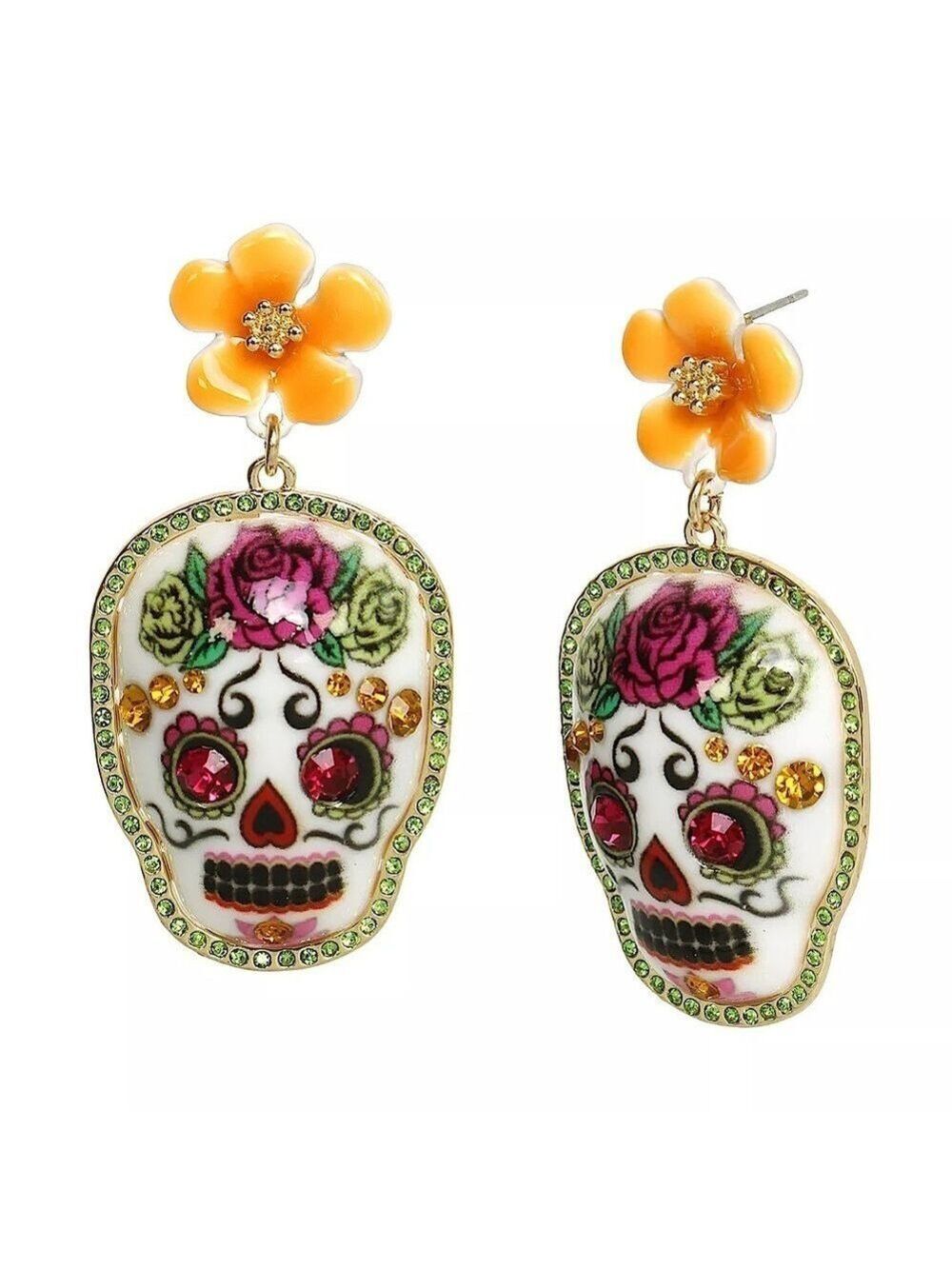 Betsey Johnson Hola To Love Sugar Skull Drop Earrings New